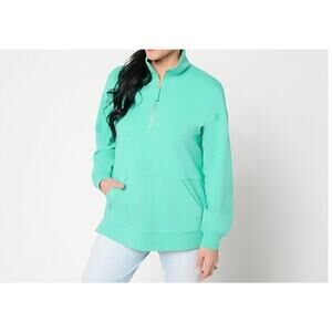 Belle Kim Gravel Size 1X Teal Green Half Zip Kanga Top A688394 NWOT